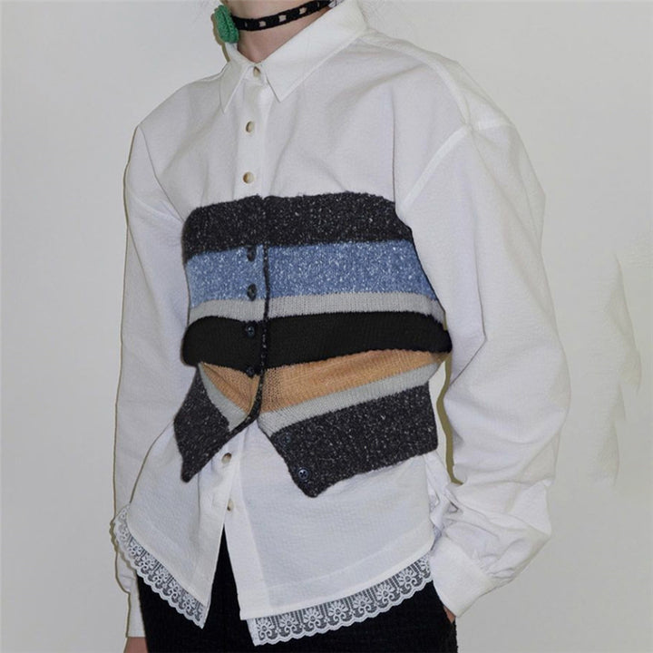 Dame Bandeau-top med fargerike striper og dekorative knapper Skjora