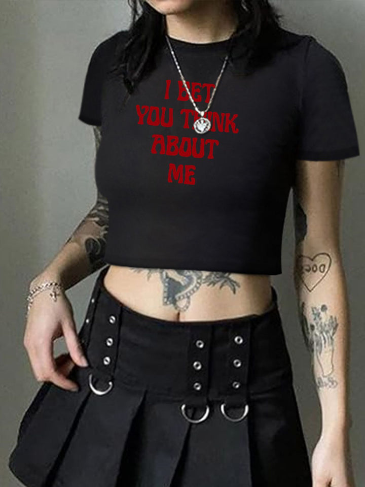 Dame Crop-T-skjorte med kreativt Comic-motiv Skjora