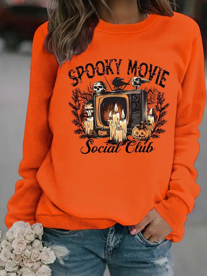 Dame sweatshirt med skummelt filmmotiv og avslappet snitt Skjora