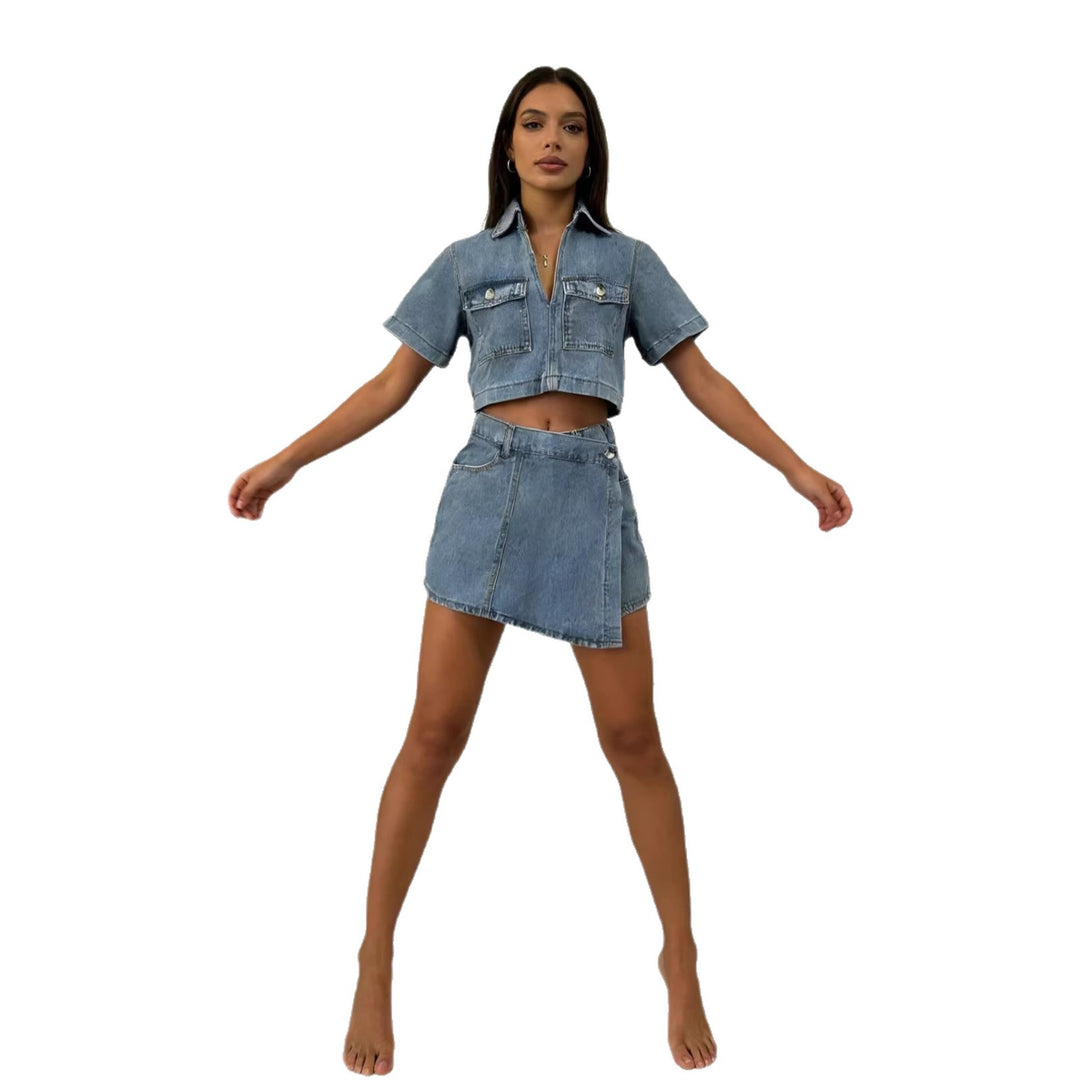 Dame Crop-top og Miniskjørt Sett i en avslappet stil Skjora