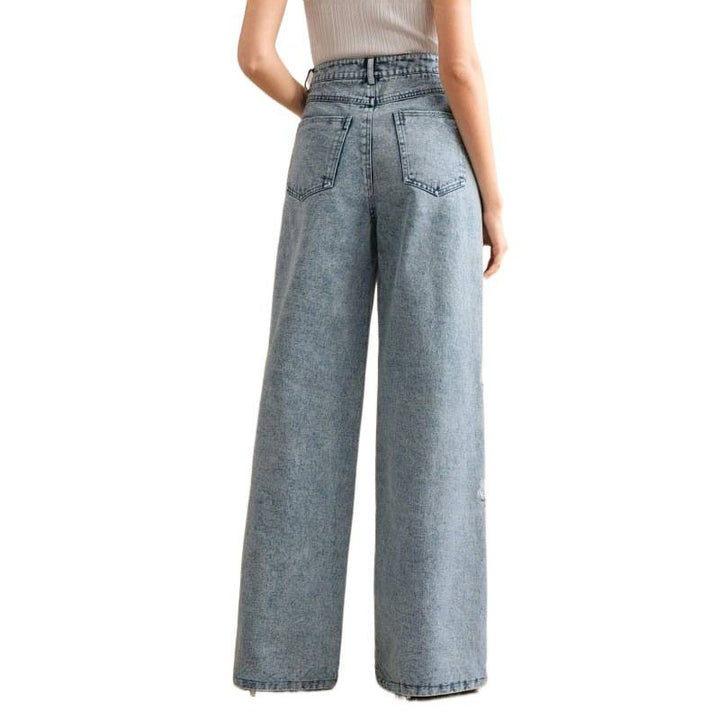 Dame Loose-Fit Jeans med blomsterbroderi Skjora