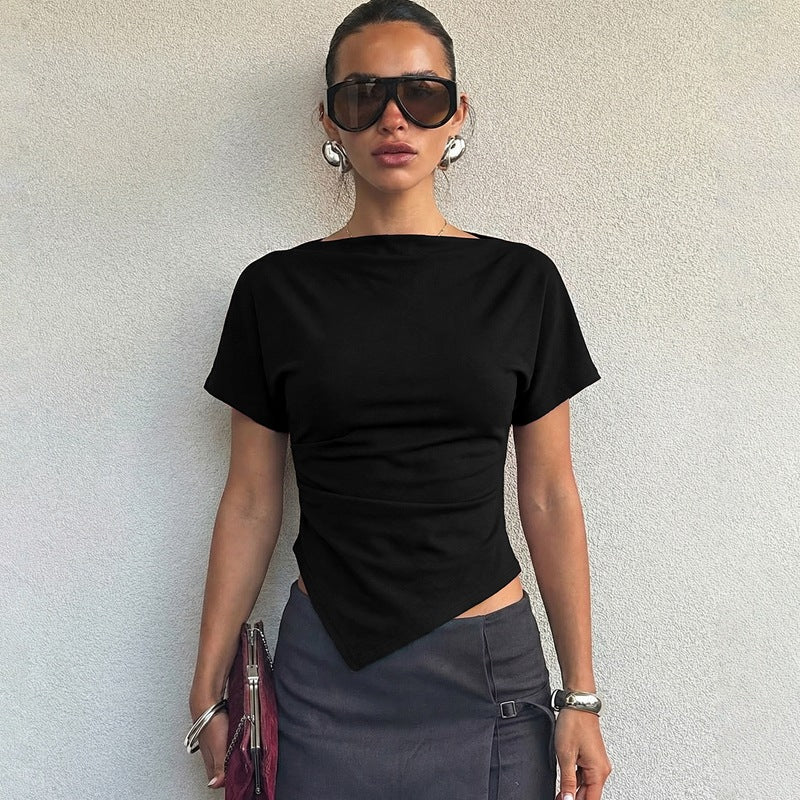Dame Trendy topp med asymmetrisk kant og figurformende snitt Skjora
