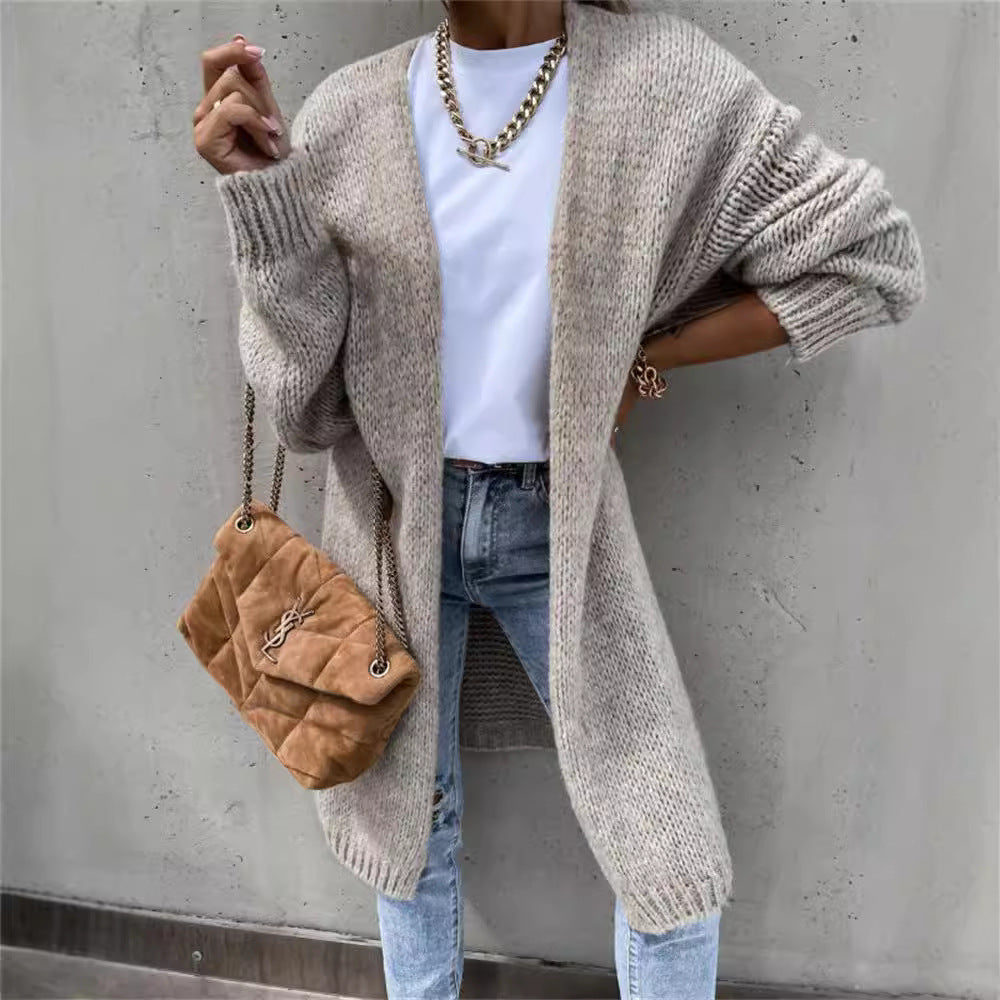 Dame chunky strikket cardigan med oversized ermer og fashionable design Skjora