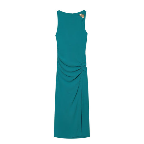 Damer Maxikjole med elegant drapering og asymmetrisk kant Skjora