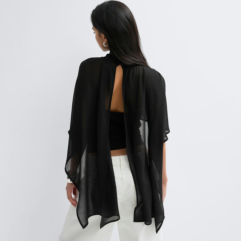 Dame elegant topp med transparente vinge-ermer Skjora