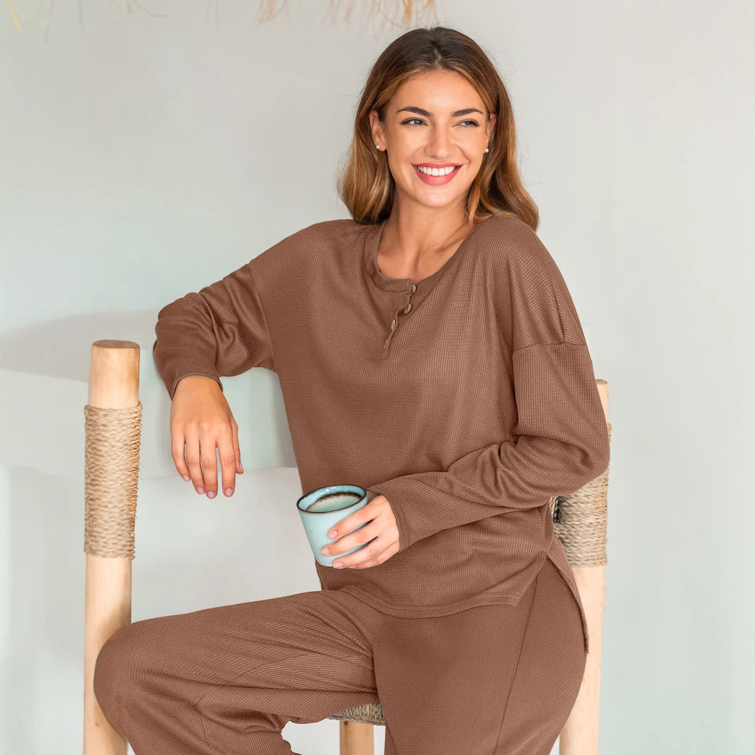 Kvinne Cozy Waffle Pyjamasett Skjora