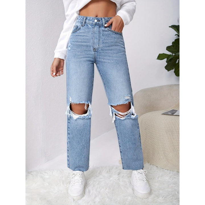 Dame Mom-Jeans i vintage-look med ødelagte effekter Skjora