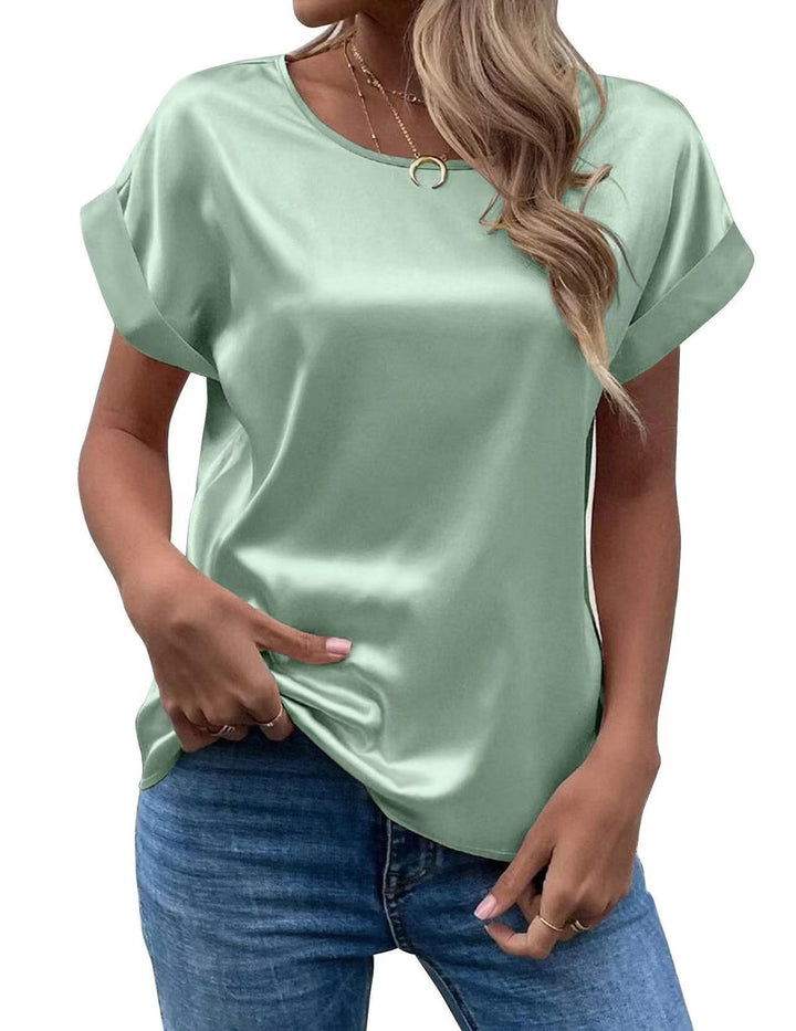 Dame Satin T-skjorte med elegante detaljer Skjora