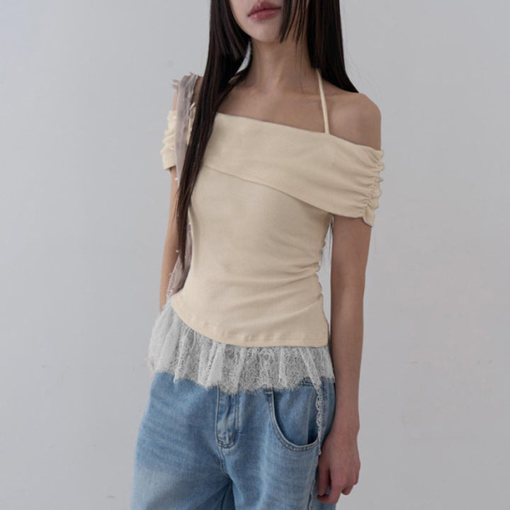 Dame Off-Shoulder topp med volangkant Skjora