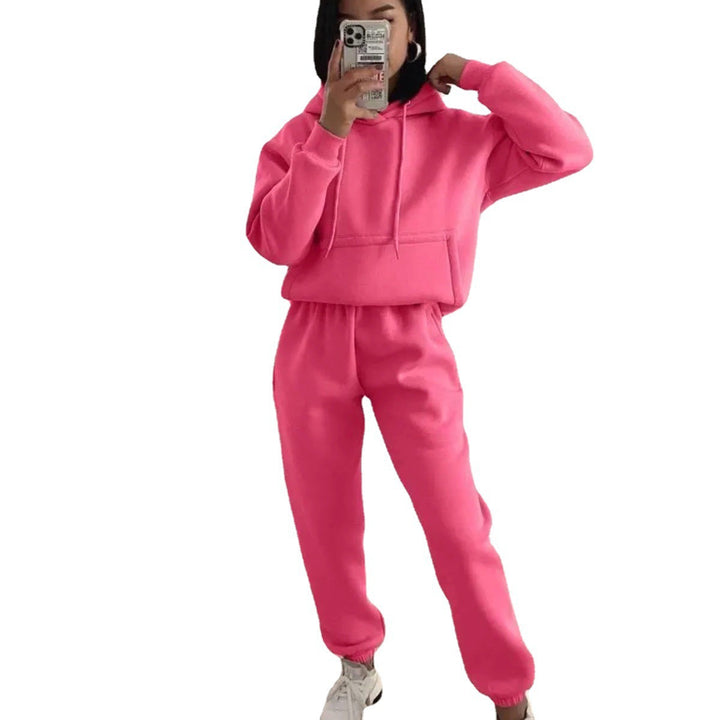 Dame sporty fleece joggesett med hette og elastisk midje Skjora
