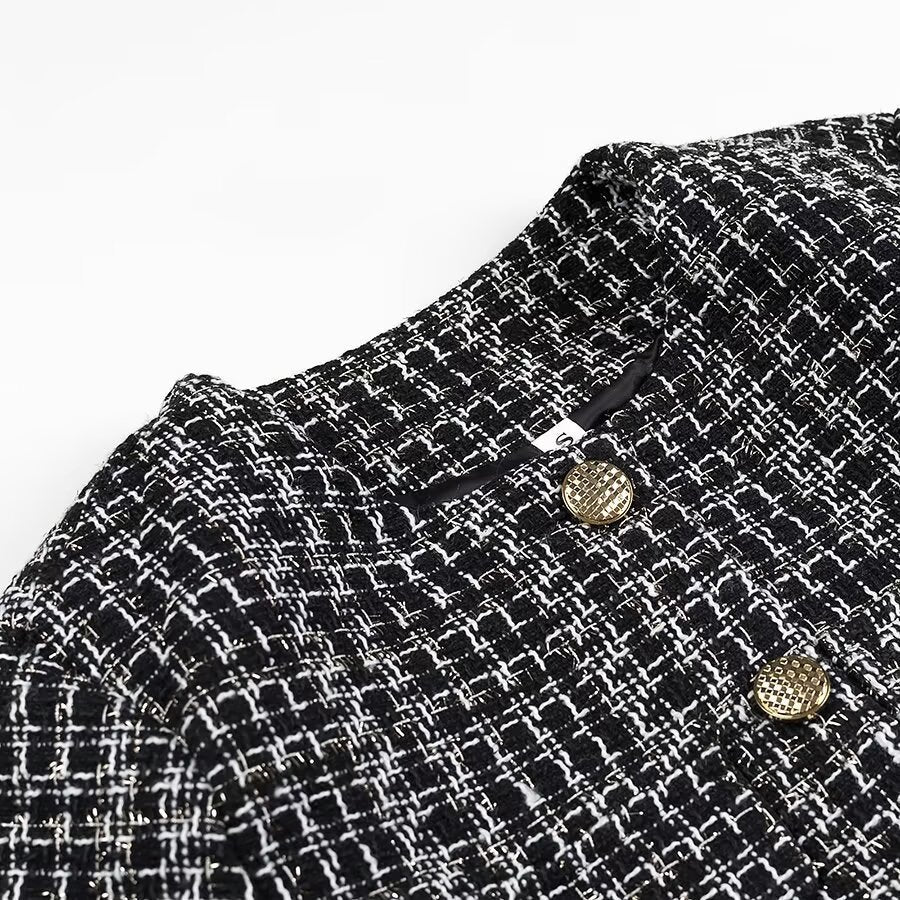 Kvinne Fashion Boucle Jakke med Knapper Skjora