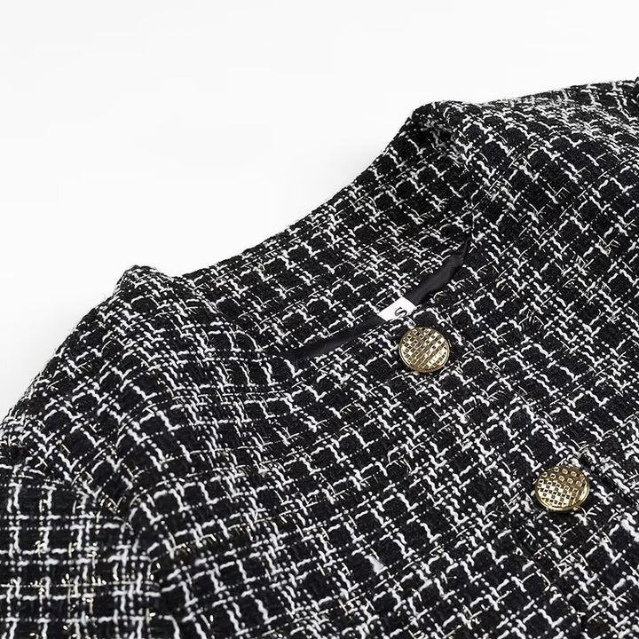 Kvinne Fashion Boucle Jakke med Knapper Skjora