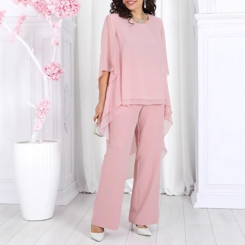 Damer Stilig Tunika med Gjennomsiktig Overlay og Elegante Bukser Skjora