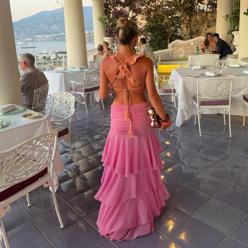 Dame elegant Maxi-skjørt med voluminøse volangdetaljer Skjora
