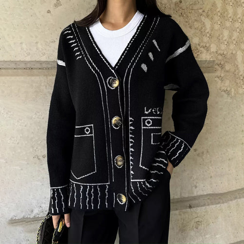 Dame avslappet cardigan med grafisk mønster Skjora