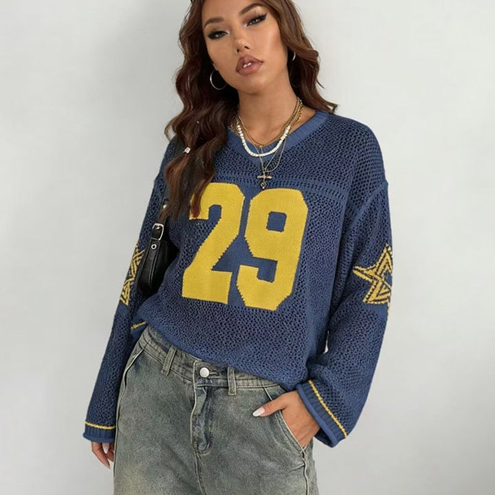 Damen lässiger Oversized Pullover mit grafischem Muster Skjora
