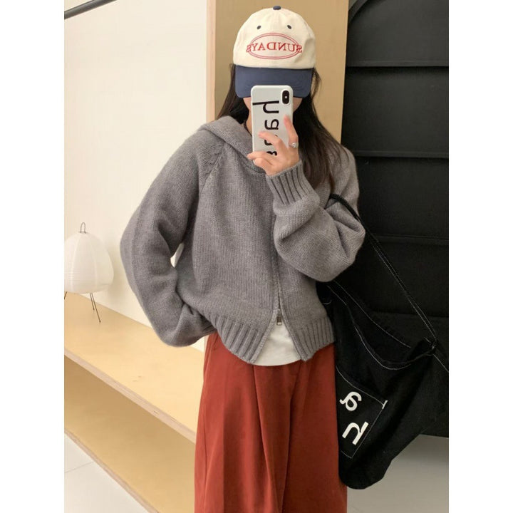 Kvinne Snuggly Hoodie Cardigan med Glidelås og Store Lommer Skjora