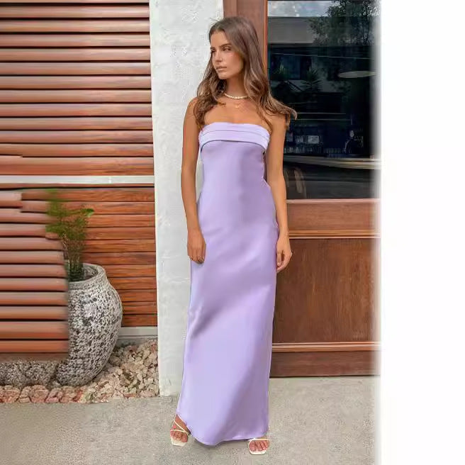 Dame Elegant Maxi Kjole med Slank Midje og Uten Stropper Design Skjora