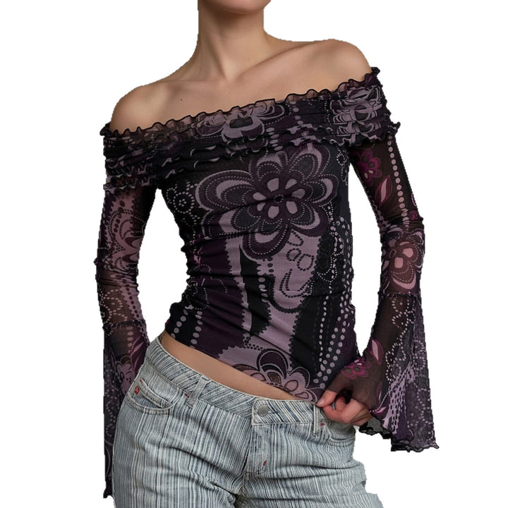Dame Off-Shoulder Bluse med elegante ruffle-detaljer og vide ermer Skjora