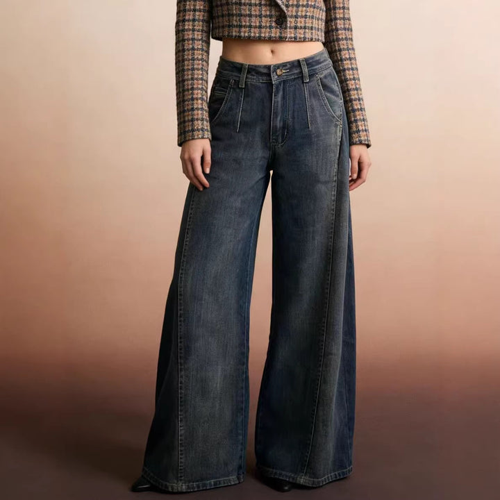 Dame vide denim-jeans med høy midje og klassisk snitt Skjora