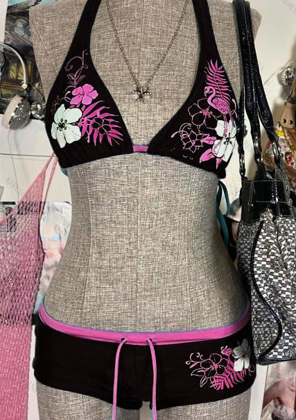 Dame-bikini-sett med blomsterdesign og justerbare stropper Skjora