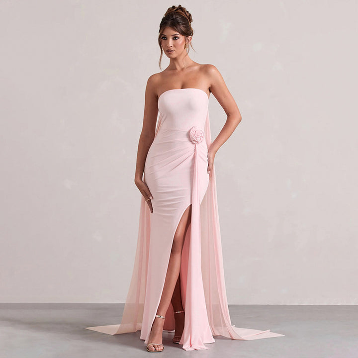Dame Off-Shoulder Kveldsdrakt med stilfull drapering og forførende splitt Skjora