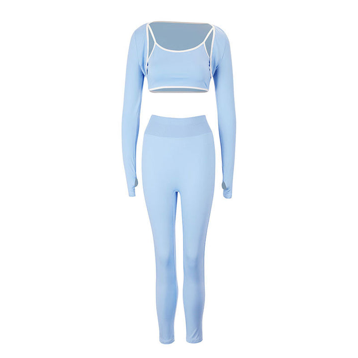 Damer Sporty sett med langermet crop-top og tettsittende leggings Skjora
