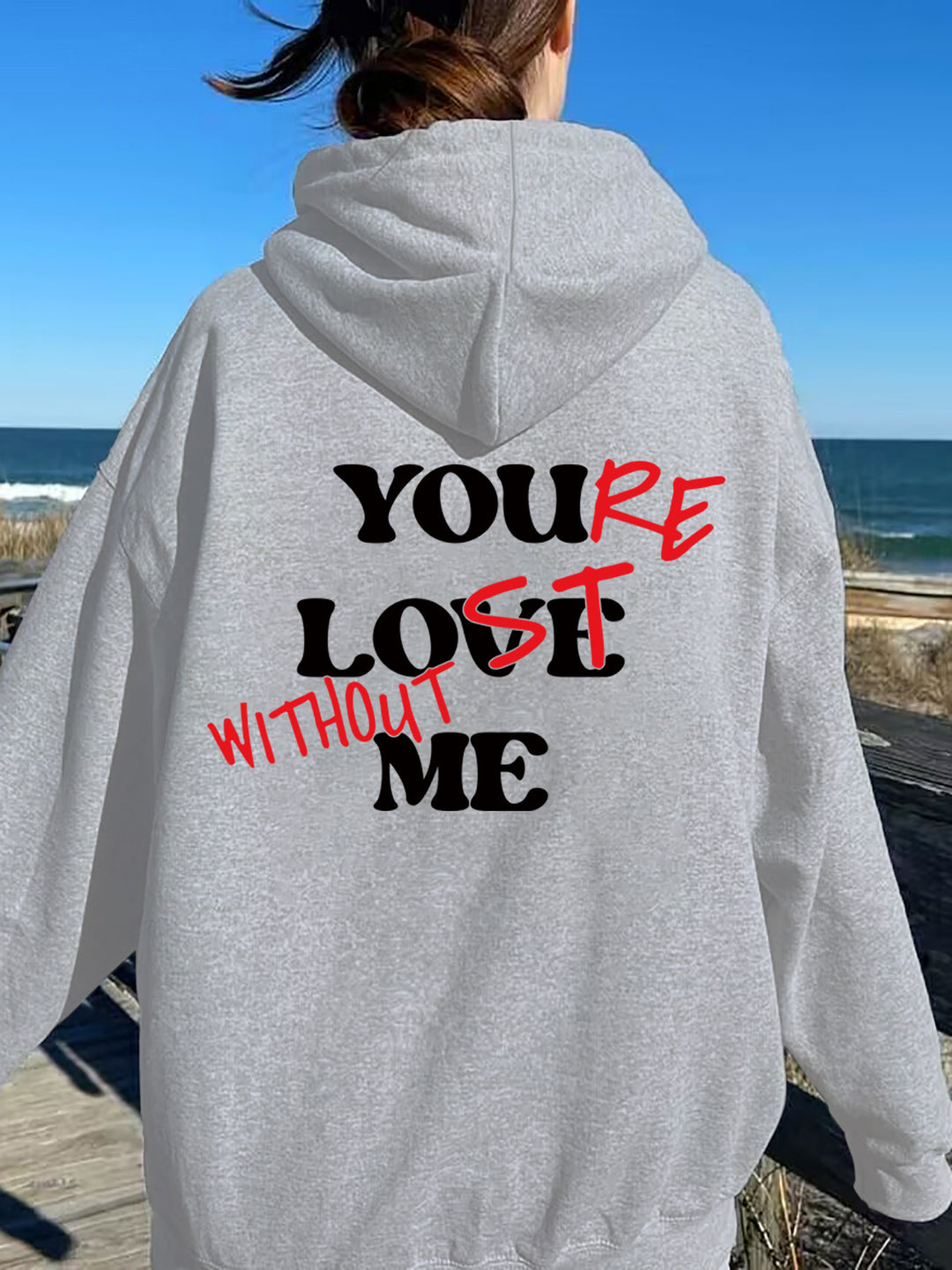 Dame Oversized Hoodie med Inspirerende Trykk Skjora