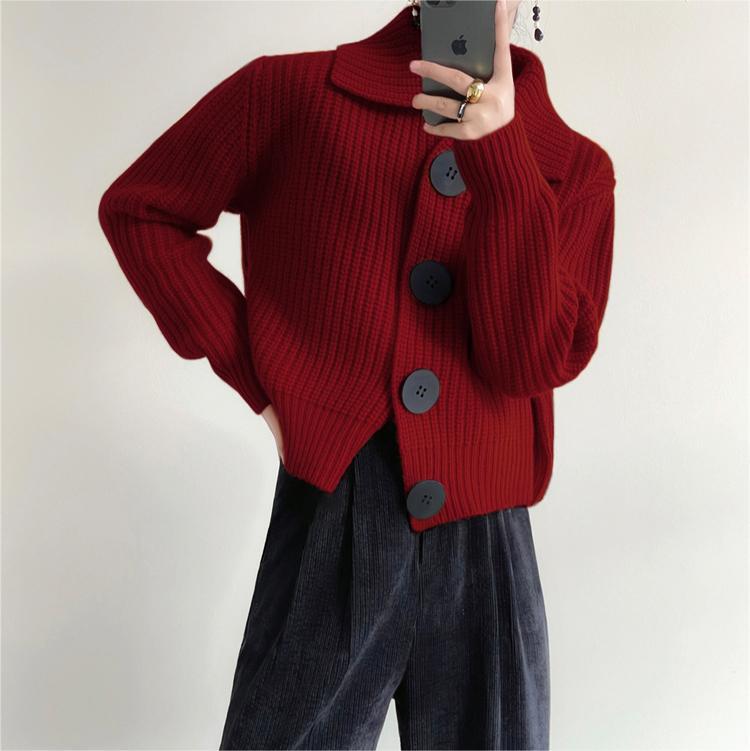 Dame cardigan med oversized passform og store knapper Skjora