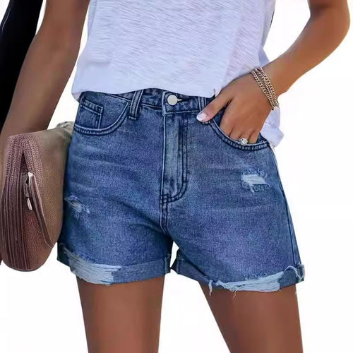 Dame Sommerlige Ødelagte Jeansshorts med opslået kant Skjora
