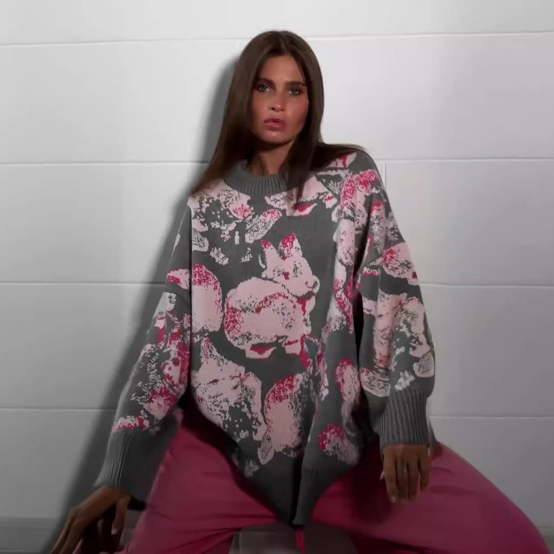 Kvinnens koselige sweatshirt med trendy blomstermønster Skjora