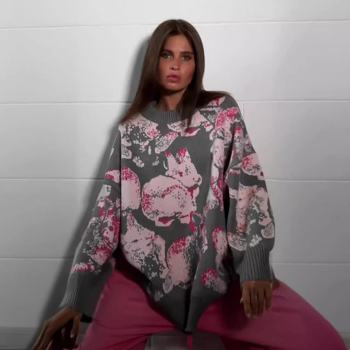 Kvinnens koselige sweatshirt med trendy blomstermønster Skjora