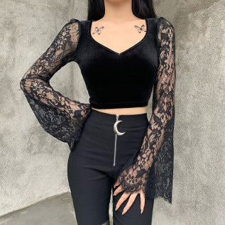 Dame Crop-Top med elegante spisse ermer og kroppsformet snitt Skjora