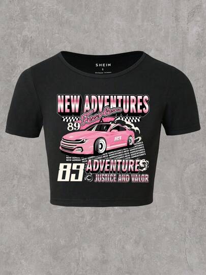 Dame Cropped T-skjorte med kreativt skjelettdesign Skjora