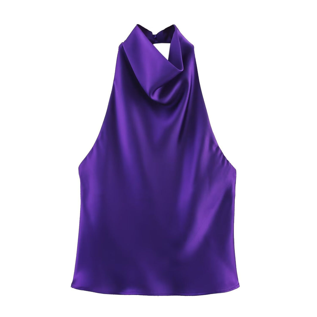 Dame elegant halterneck topp med flytende snitt og dekorative detaljer Skjora