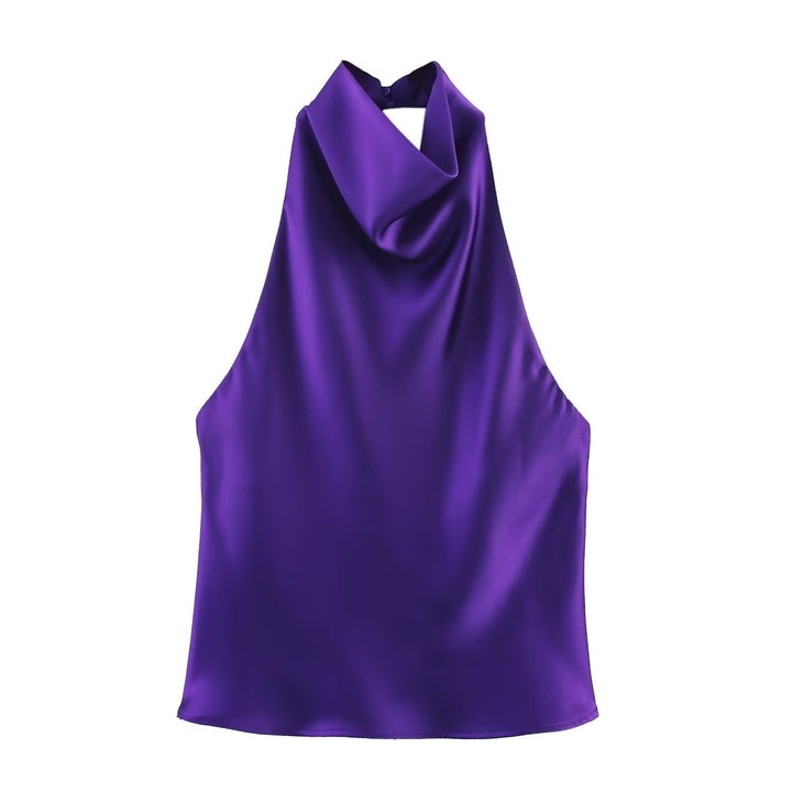 Dame elegant halterneck topp med flytende snitt og dekorative detaljer Skjora