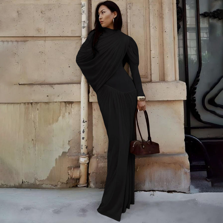 Dame maxikjole med innovativ drapering og elegant stoff Skjora