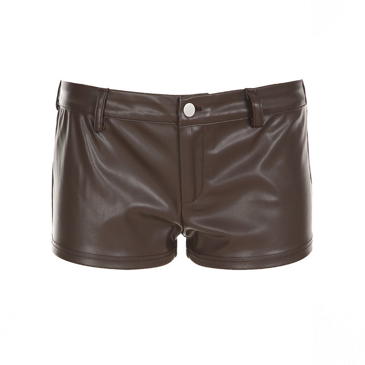 Dame Kunstlær-Shorts med dekorative knappe-detaljer Skjora