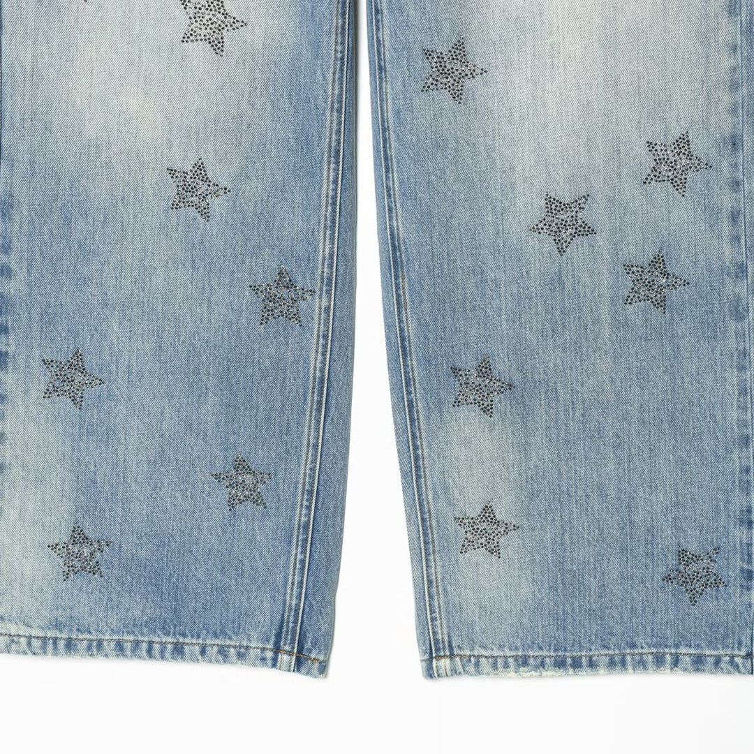 Dame Denim-jeans med glitrende stjernestrykk Skjora