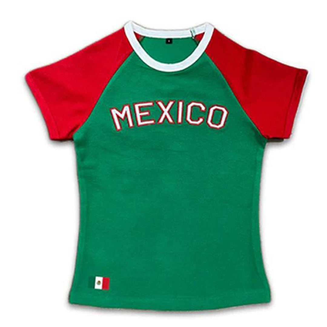 Women's relaxed sport T-shirt with Mexico design and colorful sleeves Skjora