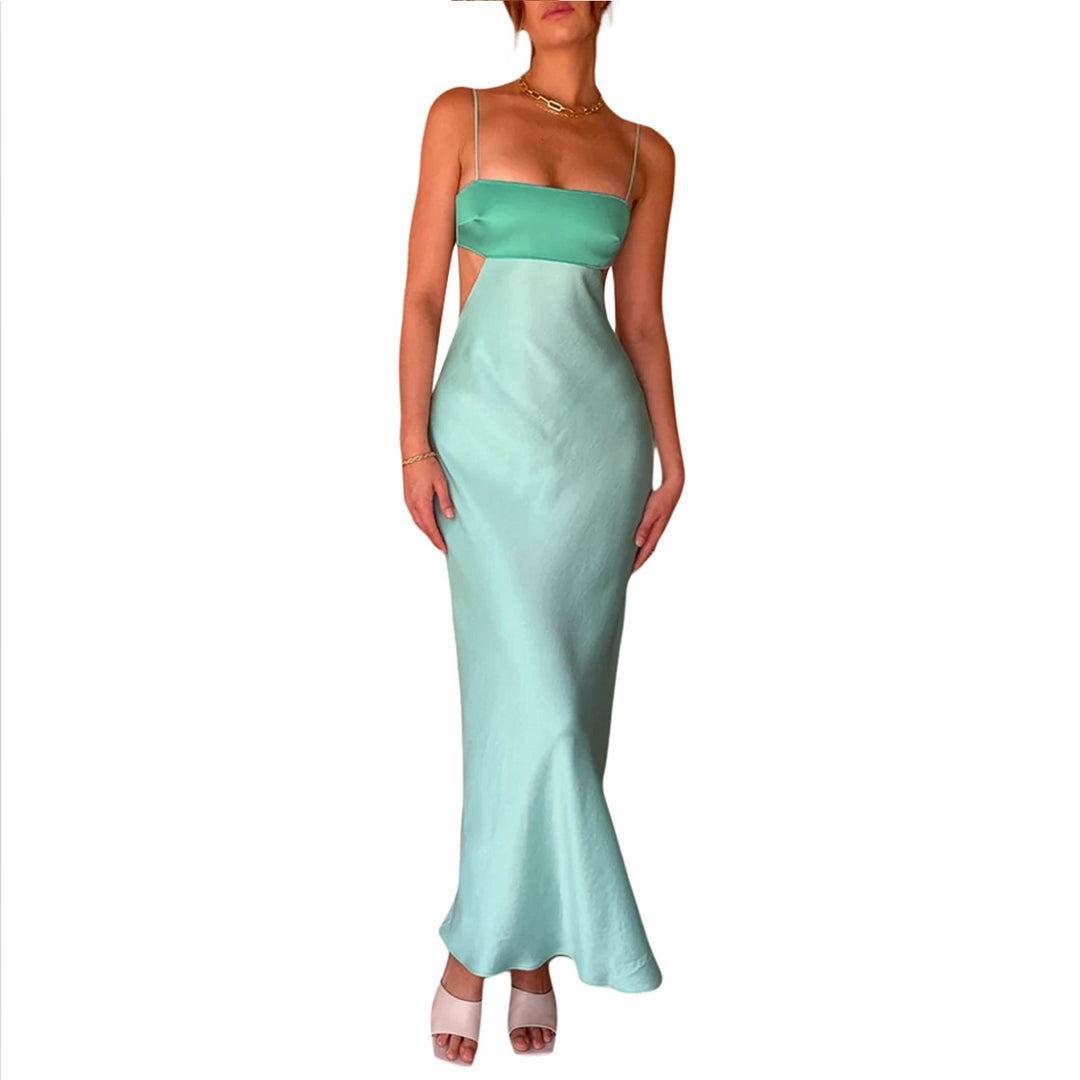 Damer elegant lang kjole med innovativt cut-out design og delikate spaghetti-stropper Skjora