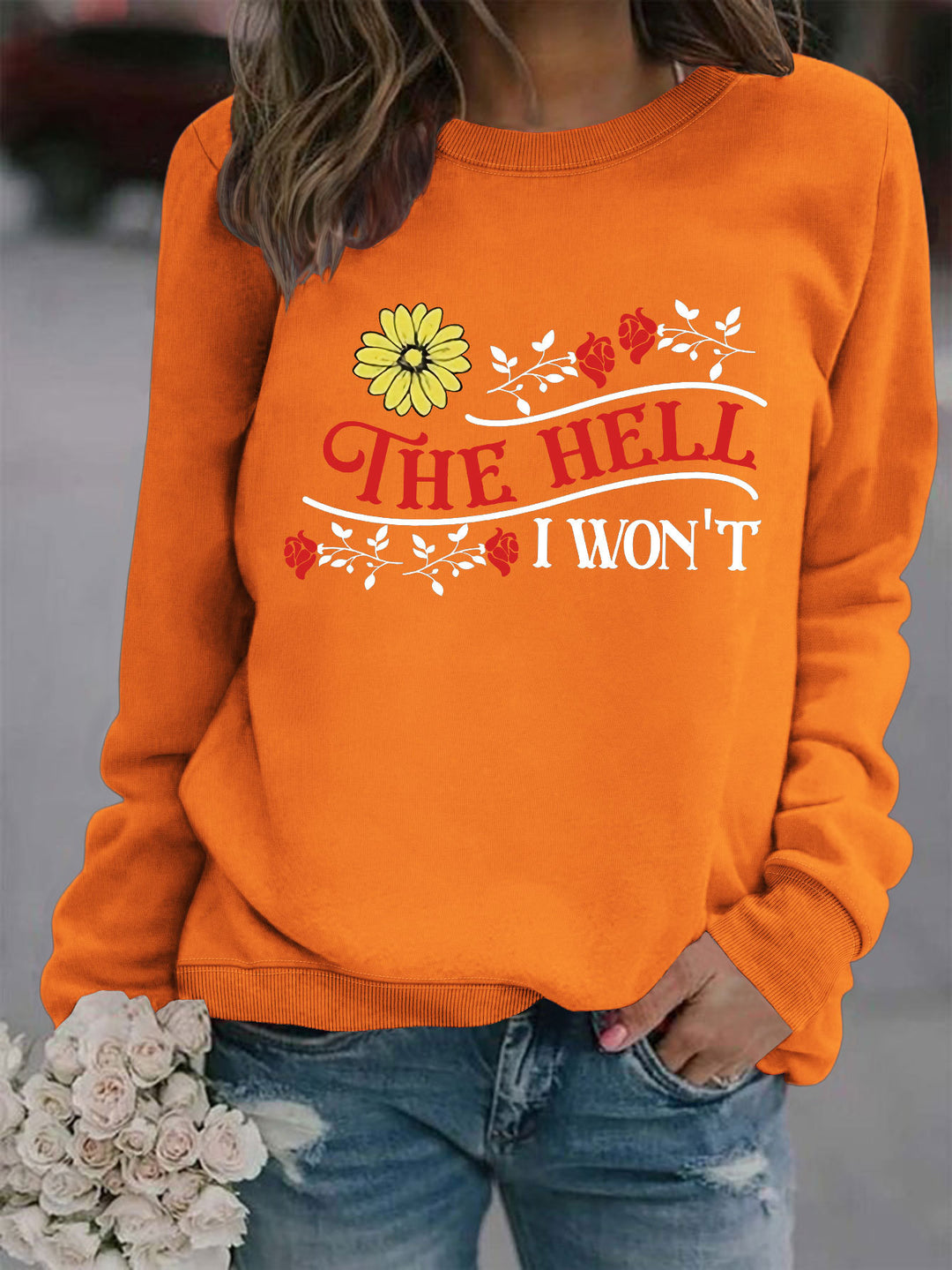 Kvinne sweatshirt med lekent motiv og komfortabel passform Skjora
