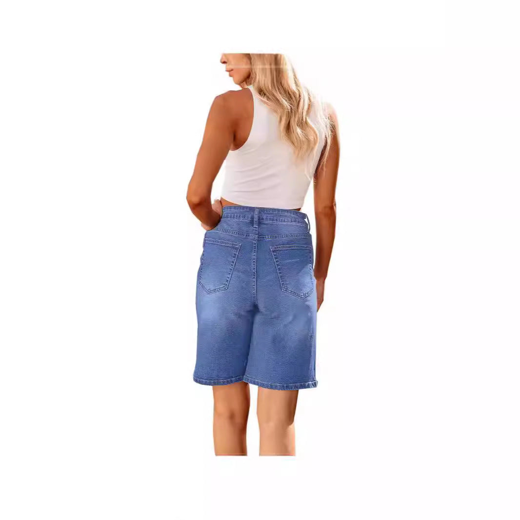Dame denim-shorts med avslappet snitt og avslappede detaljer Skjora