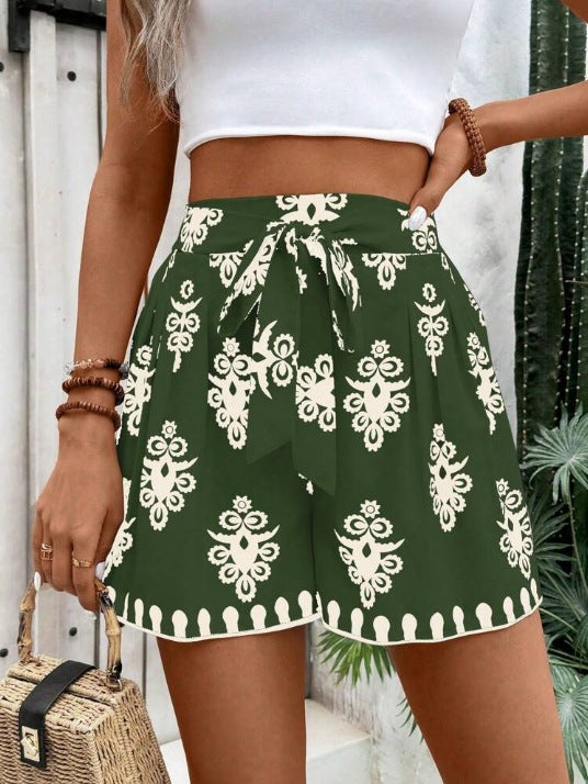 Damer sommerlige chinoshorts med bindebelte Skjora