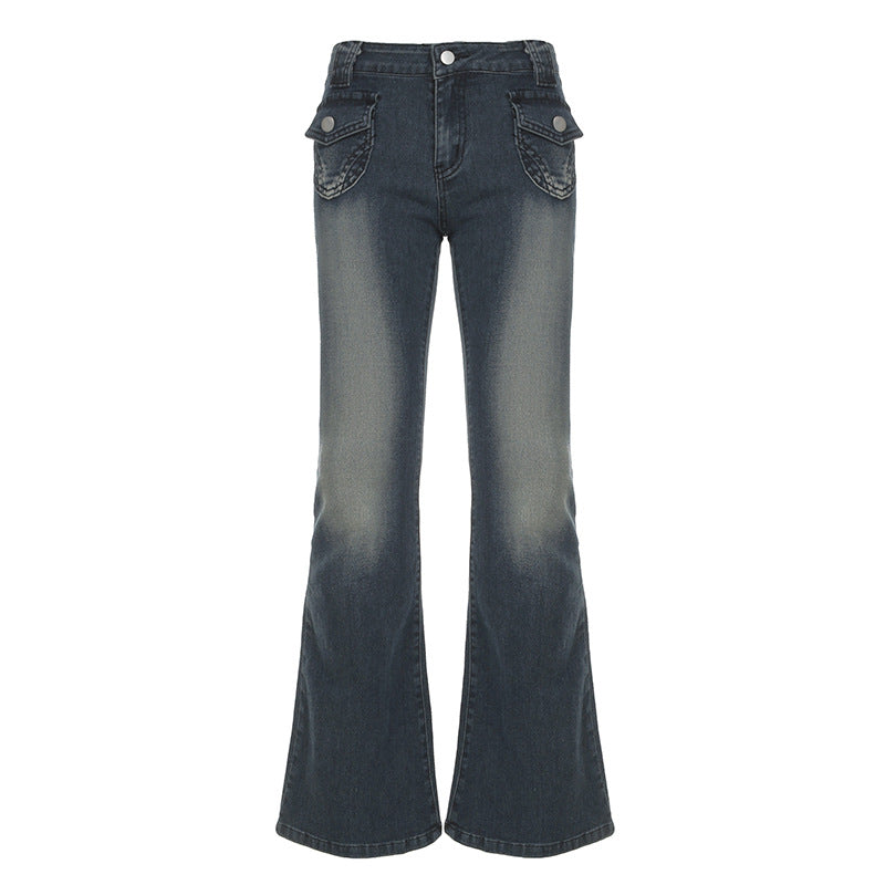 Dame Flared Jeans i klassisk snitt med dekorative lommer Skjora