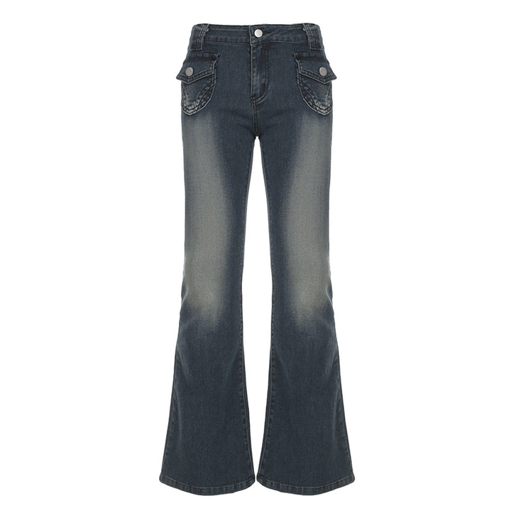 Dame Flared Jeans i klassisk snitt med dekorative lommer Skjora