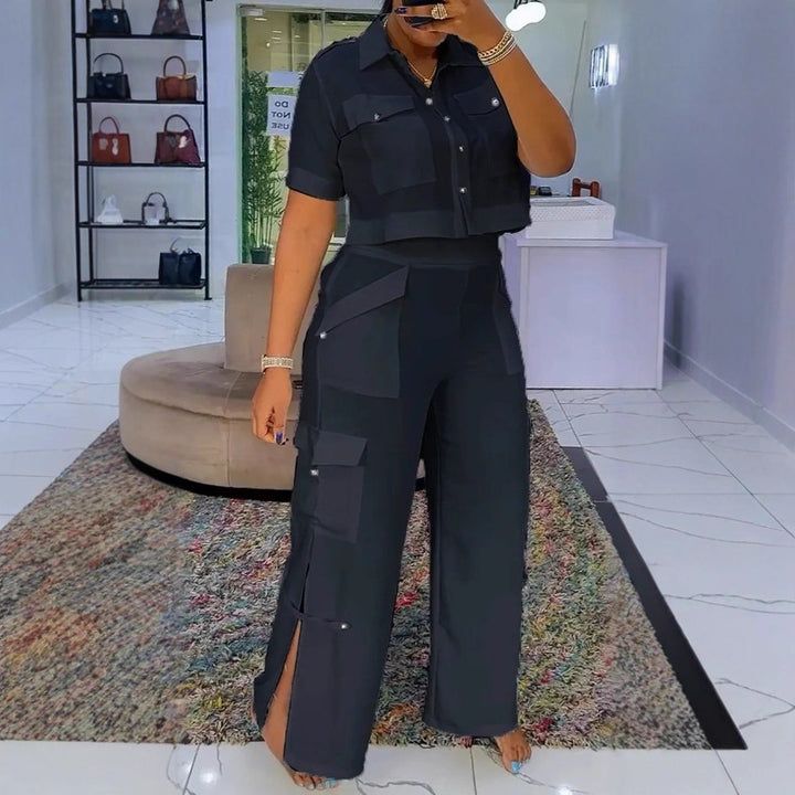 Kvinnelig stilfull crop top og cargo bukser sett Skjora