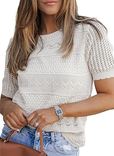 Kvinnens strikkede topp med unik teksturert design Skjora