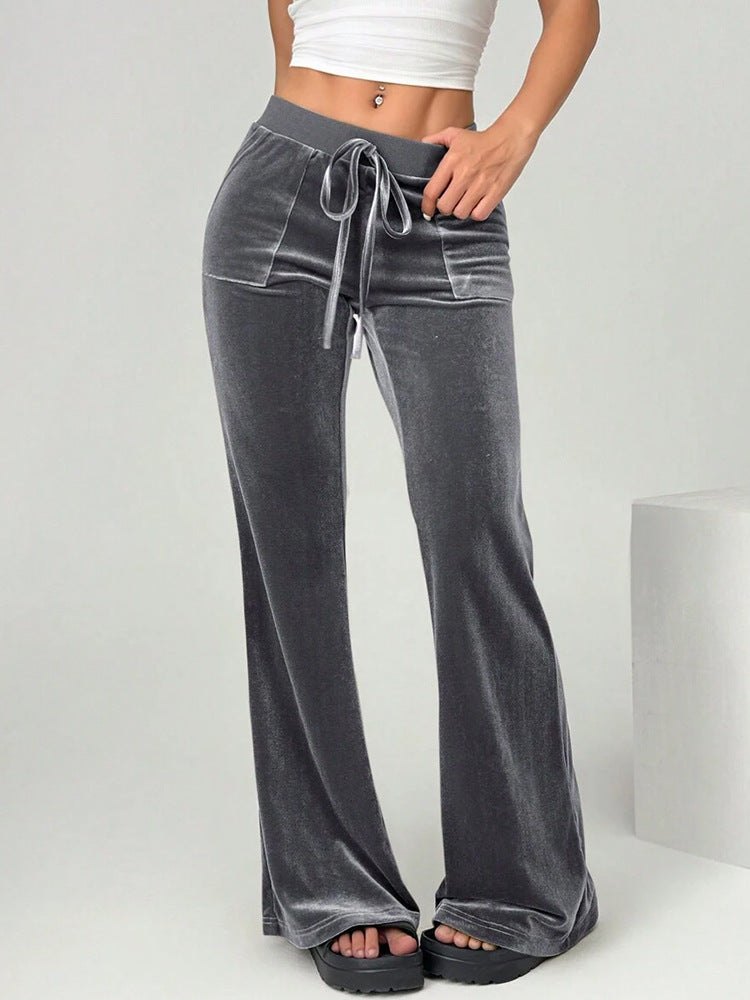 Women's Velour Leisure Trousers with Elastic Waistband and Pockets Skjora