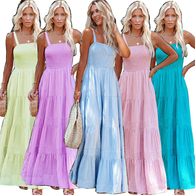 Dames maxi kjole med lett ruffle stil og elastisk bustier Skjora